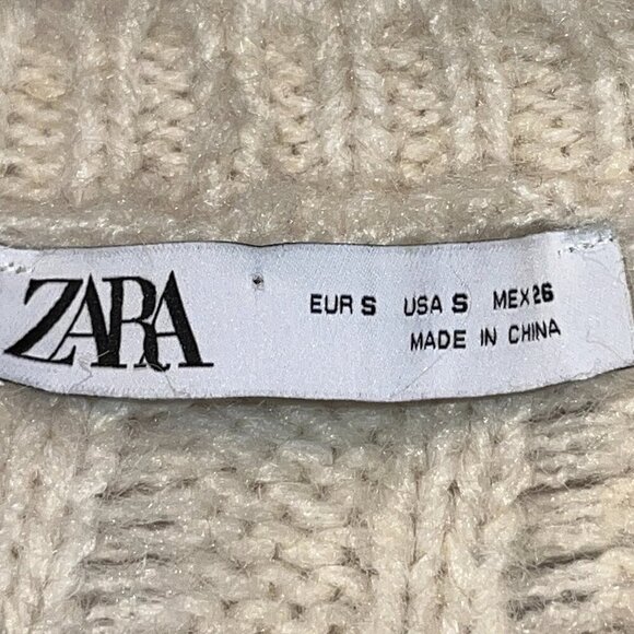 ZARA Layered Double Sleeve Cream Ecru Cable Knit Wool Blend Sweater - EUC -Small - Picture 9 of 9